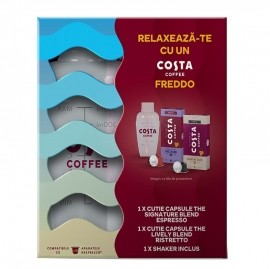 Pachet capsule cafea COSTA COFFEE Freddo, compatibile Nespresso, Shaker